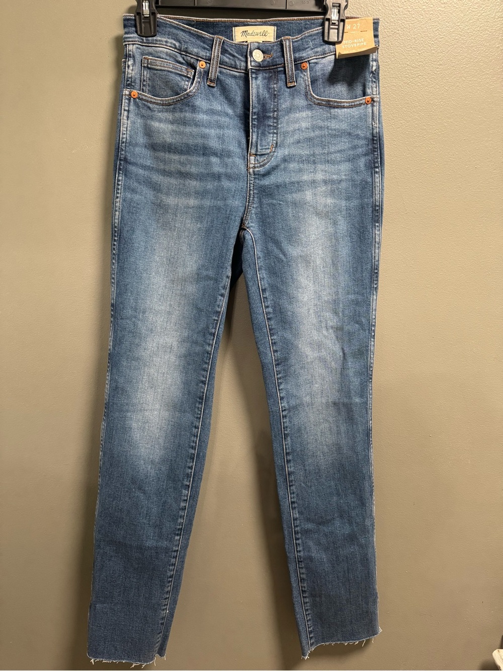 Madewell Blue Denim Mid-Rise Stovepipe Jeans Size 27 NWT